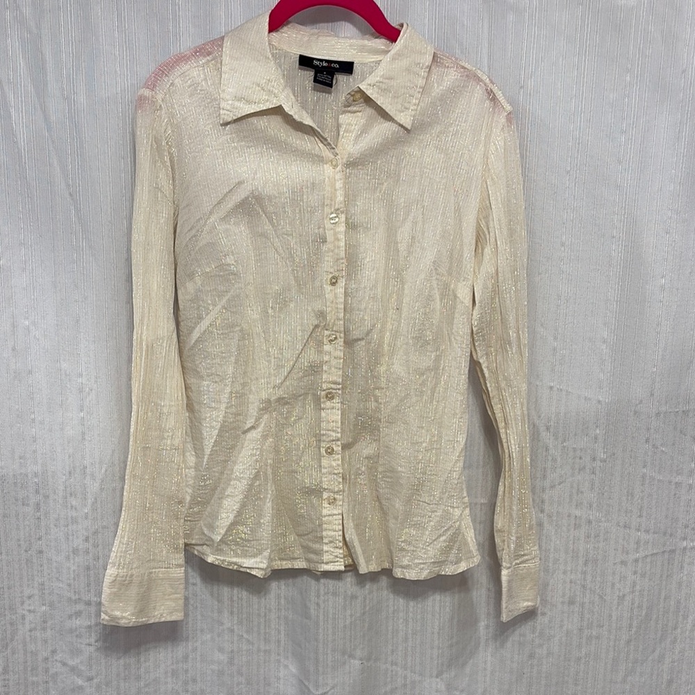 Style & Co. Cream Shimmer Button-Down Shirt